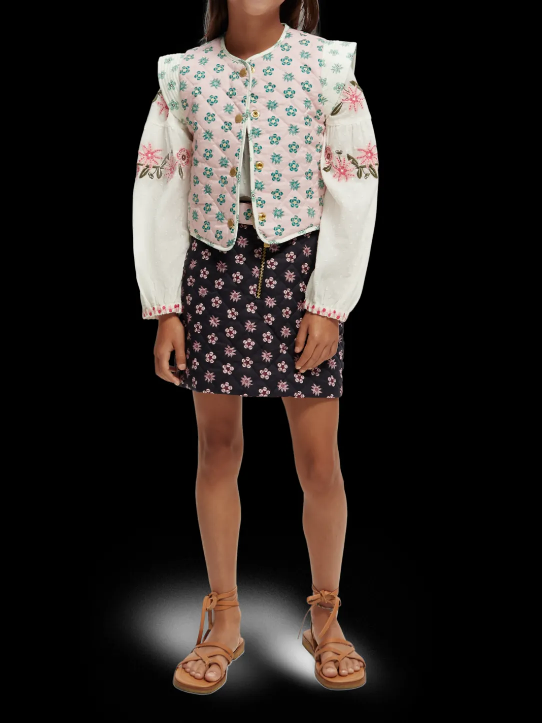 Belted Printed Quilted Mini Skirt