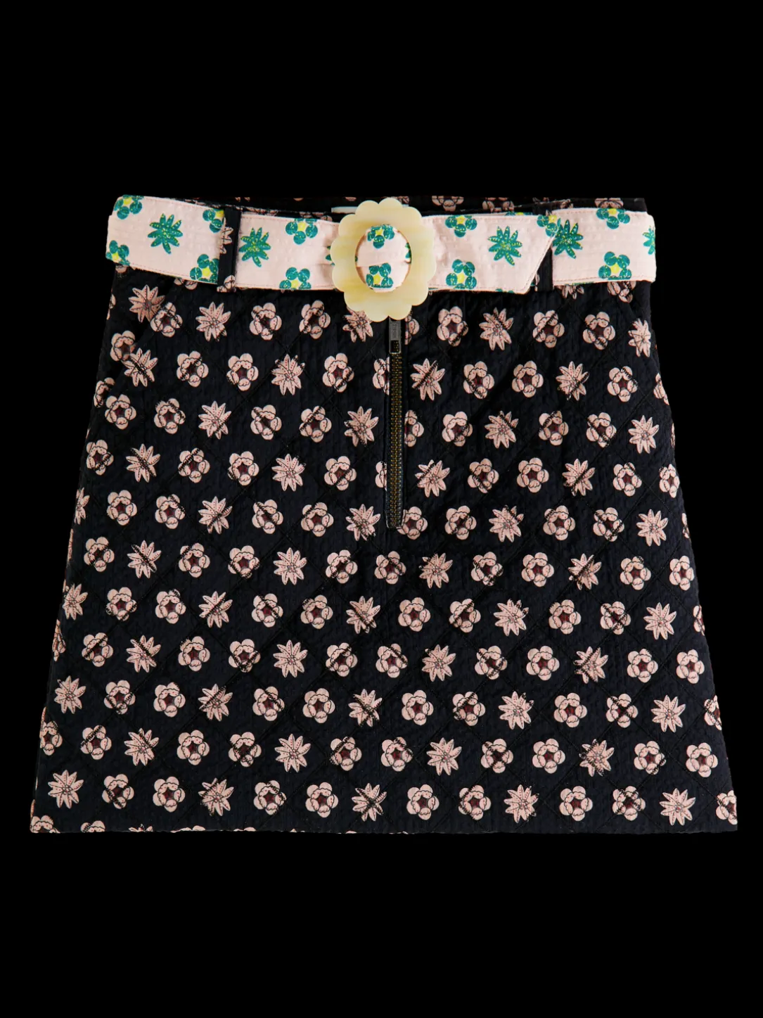 Belted Printed Quilted Mini Skirt
