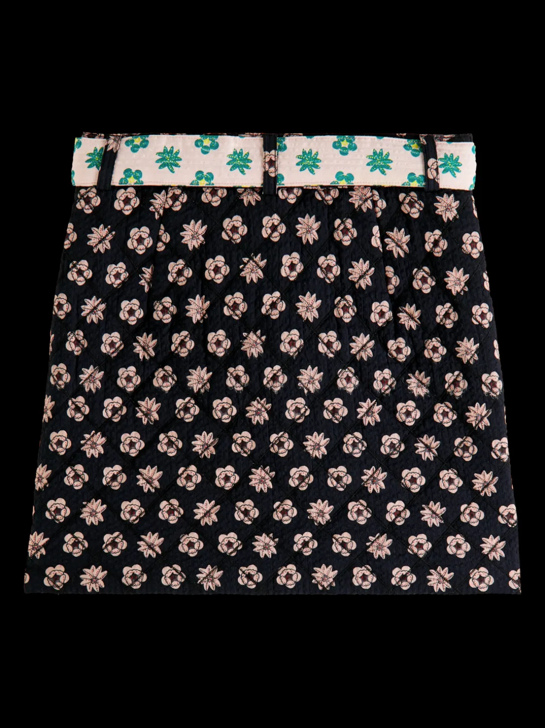 Belted Printed Quilted Mini Skirt