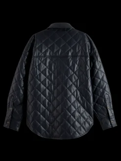 Faux Leather Quilted Shirt Jacket