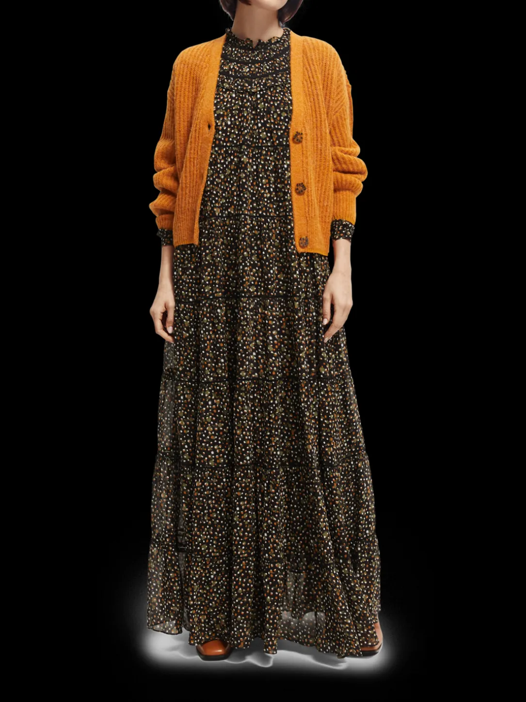 Fuzzy Voluminous-Sleeved Cardigan