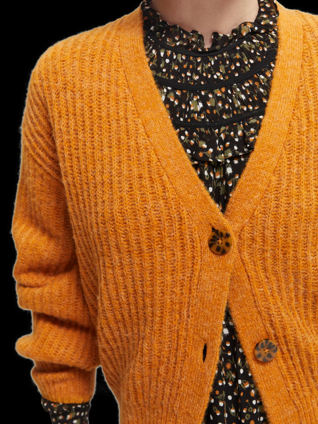 Fuzzy Voluminous-Sleeved Cardigan