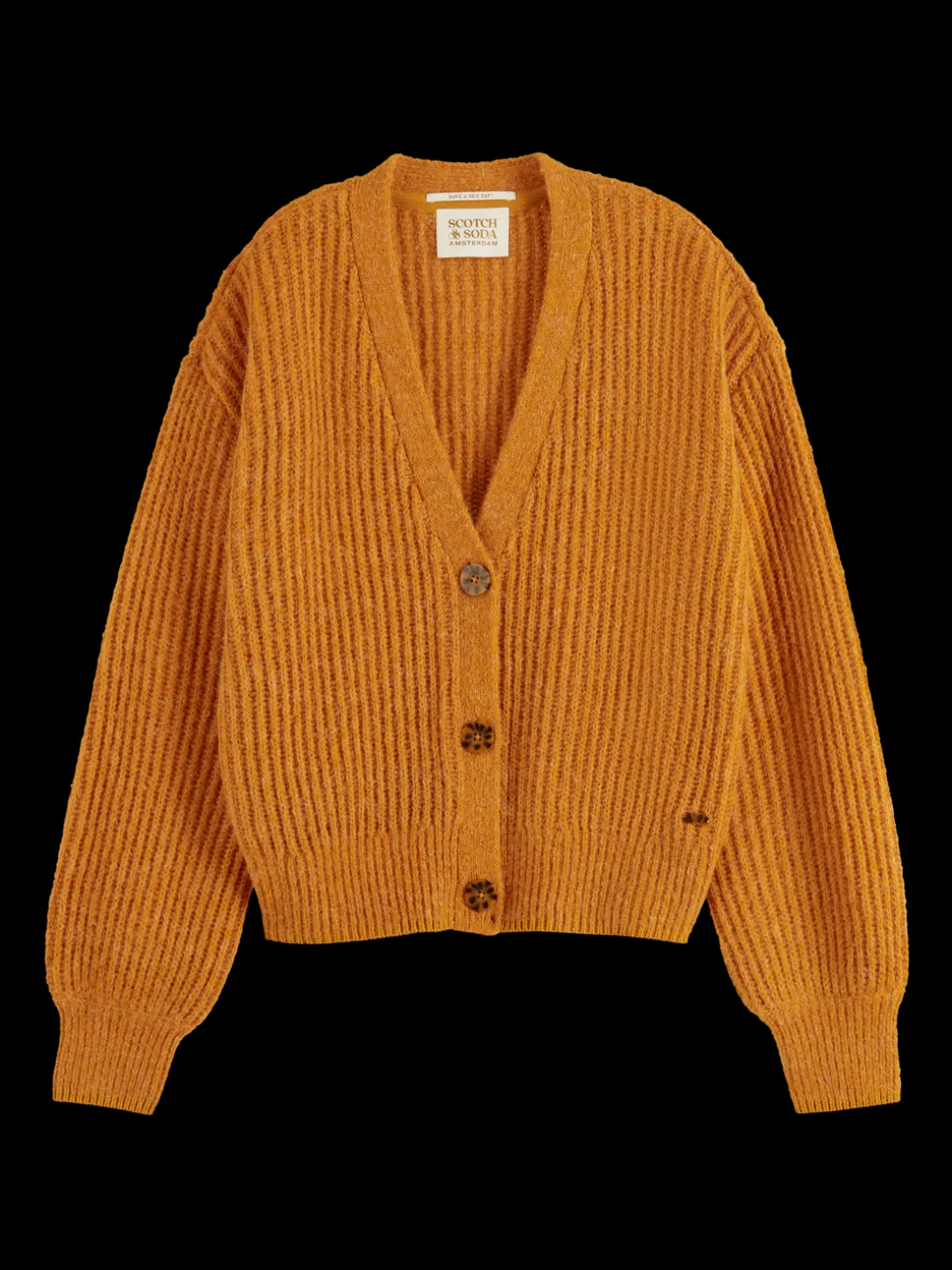 Fuzzy Voluminous-Sleeved Cardigan