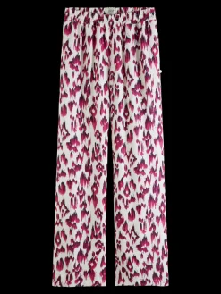 Gia Mid-Rise Wide-Leg Printed Elasticated Trousers