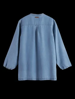 Lace Up Denim Washed Tencel Shirt