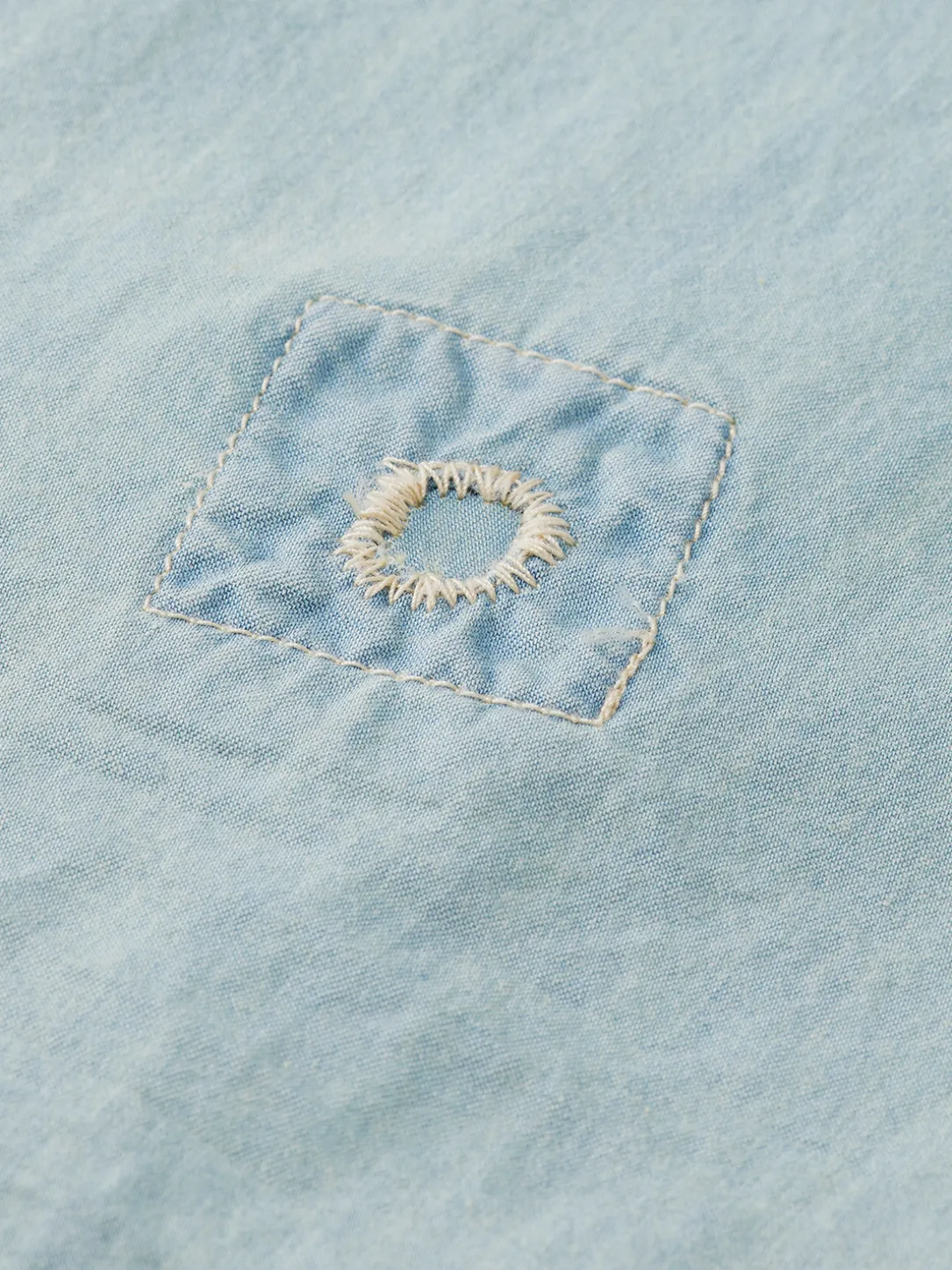 Lightweight Denim Shirt With Heavy Wash And Repair Details