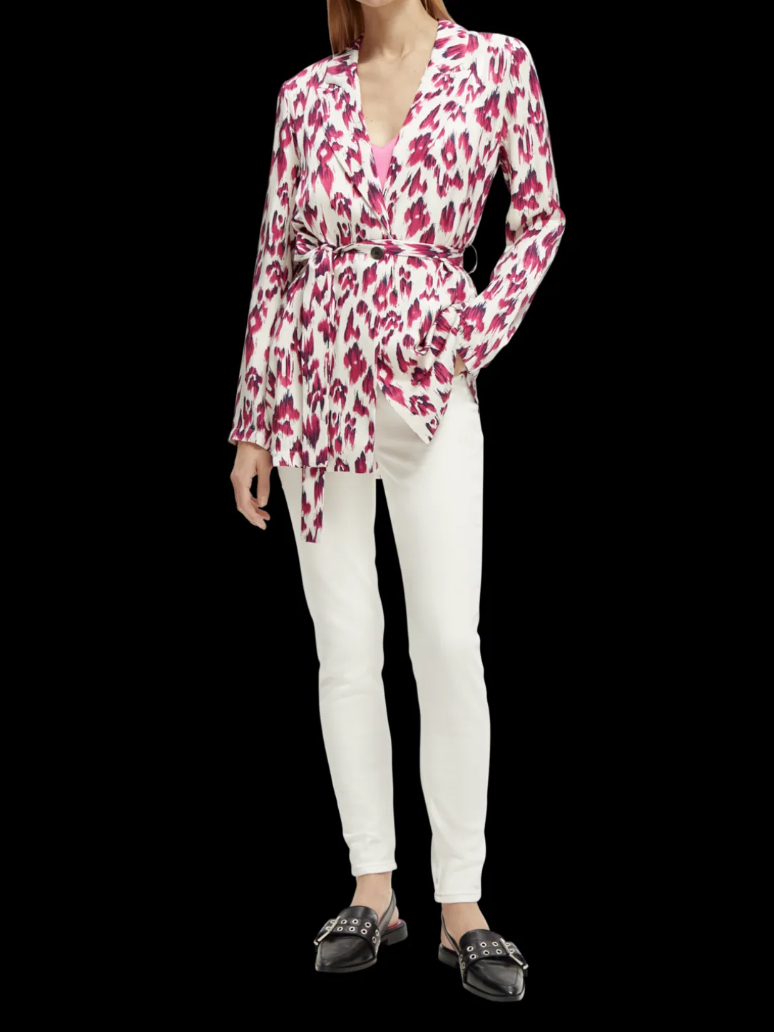 Lightweight Printed Belted Blazer