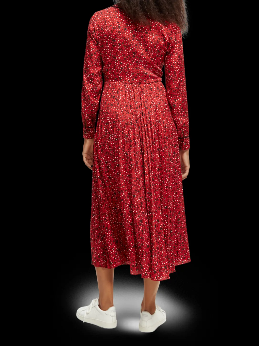 Long-Sleeved Pleated Midi Dress