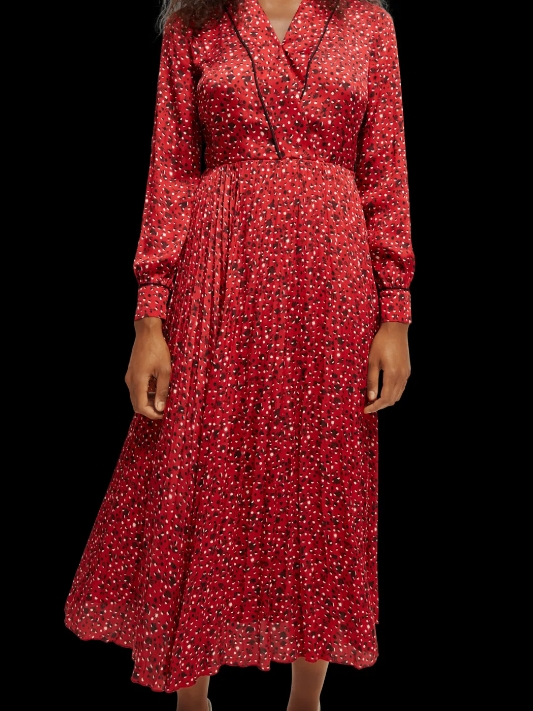 Long-Sleeved Pleated Midi Dress