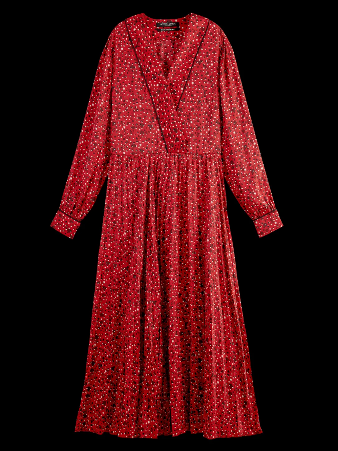 Long-Sleeved Pleated Midi Dress