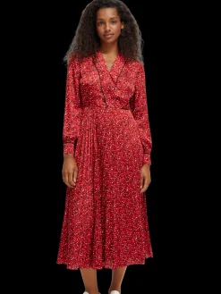 Long-Sleeved Pleated Midi Dress