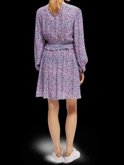 Long-Sleeved Printed V-Neck Mini Dress