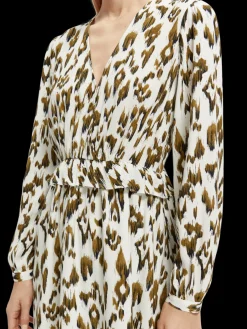 Long-Sleeved Printed V-Neck Mini Dress