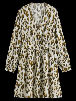 Long-Sleeved Printed V-Neck Mini Dress