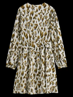 Long-Sleeved Printed V-Neck Mini Dress