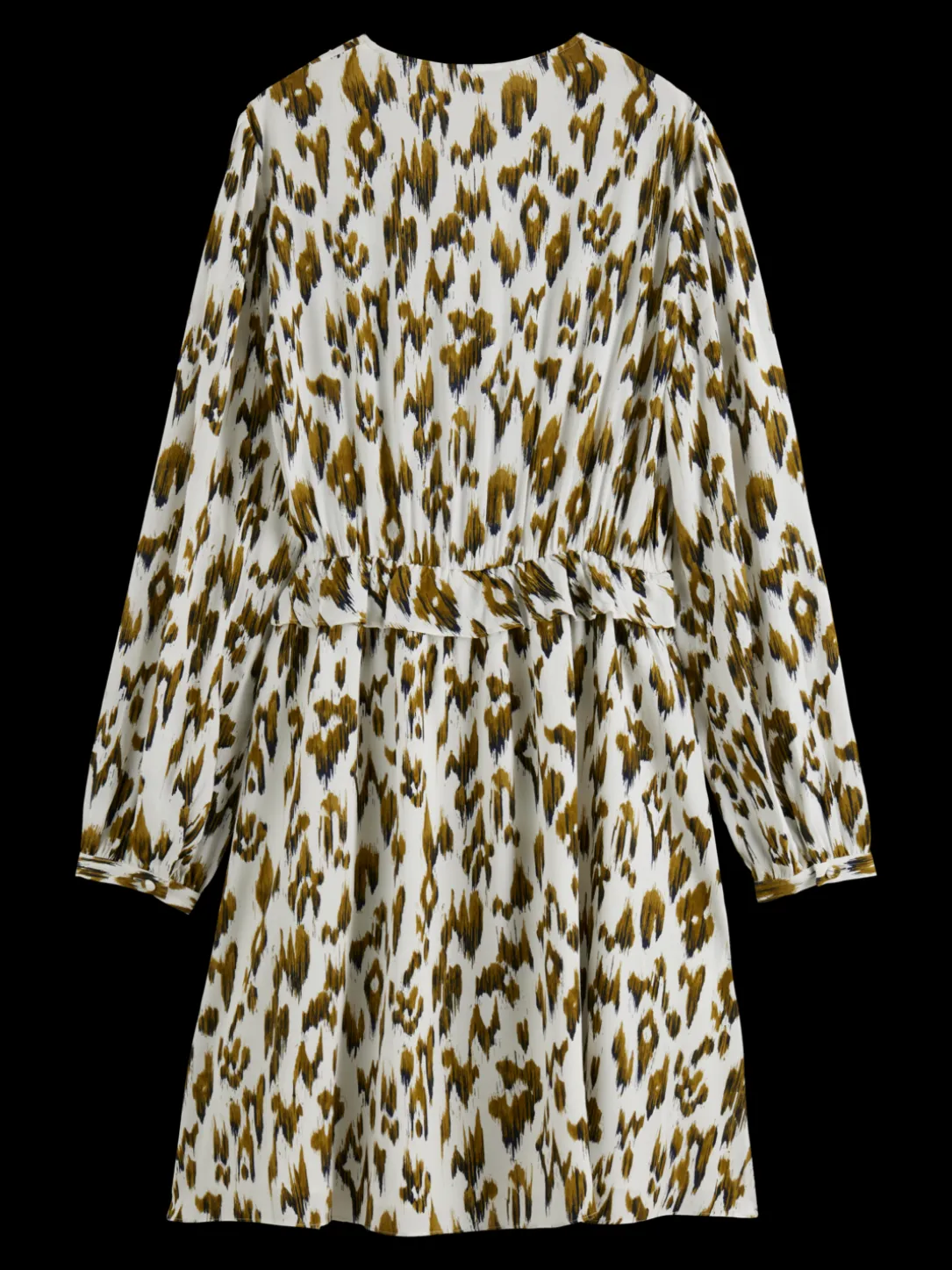 Long-Sleeved Printed V-Neck Mini Dress