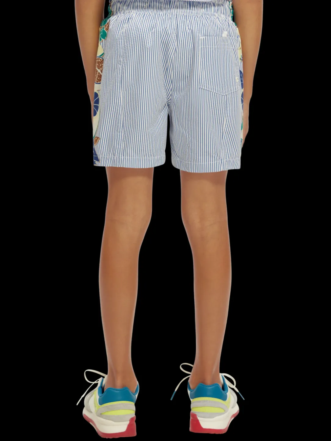 Mid-Length Printed Pinstripe Swim Shorts
