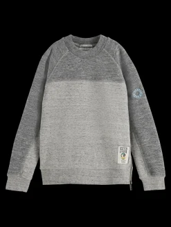 Panelled Melange Crewneck Side-Zip Sweatshirt