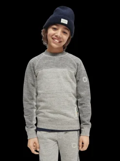 Panelled Melange Crewneck Side-Zip Sweatshirt
