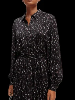 Relaxed Fit Printed Midi Jacquard Shirt Dress