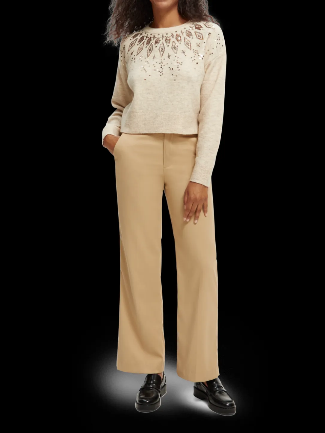 Relaxed Fit Wool-Blend Sequined Sweater