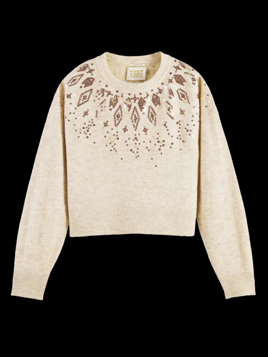 Relaxed Fit Wool-Blend Sequined Sweater