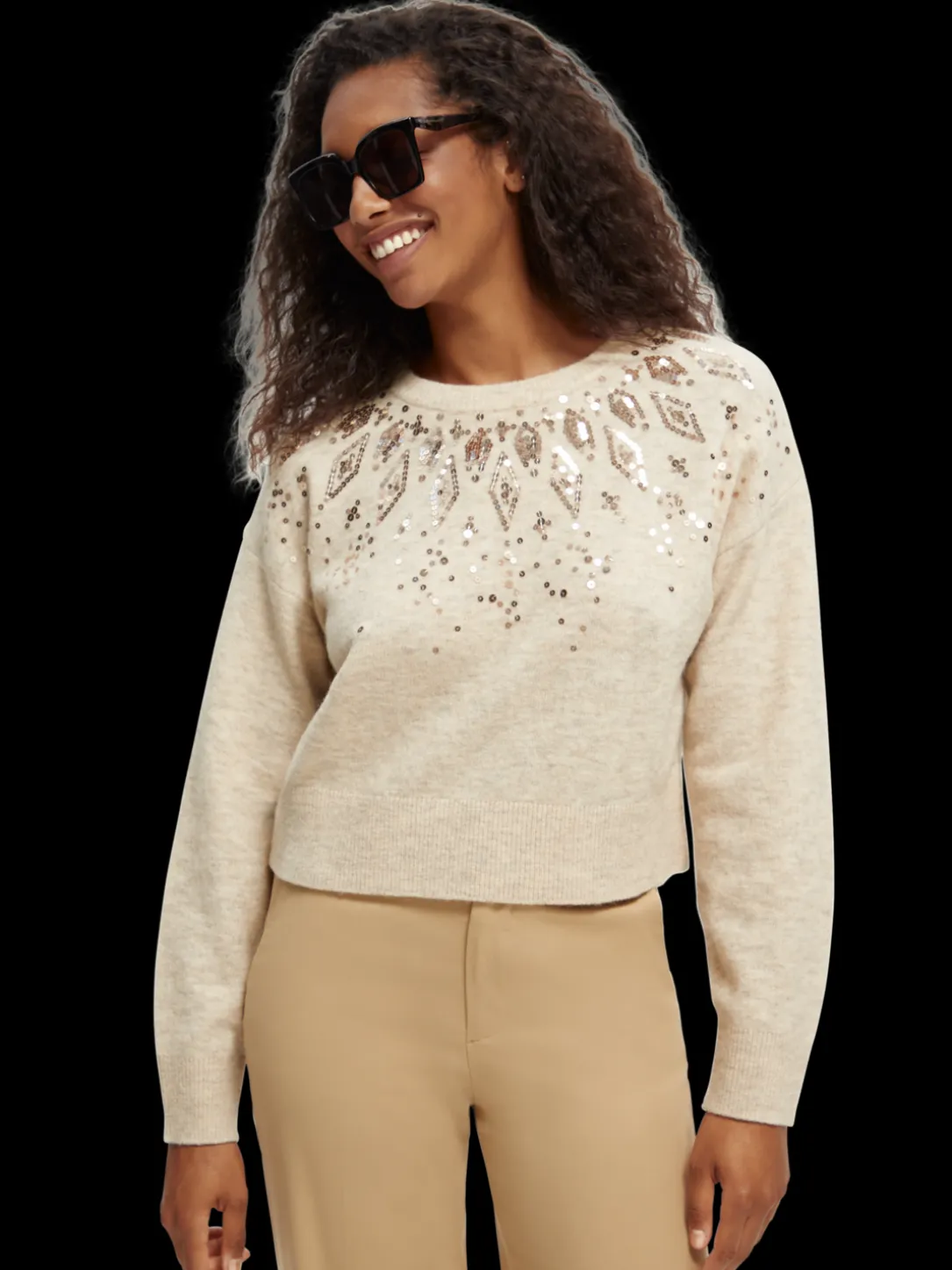 Relaxed Fit Wool-Blend Sequined Sweater