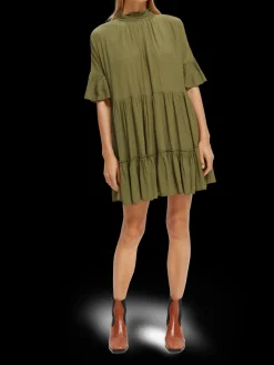 Ruffle-Sleeved Tiered Mini Dress