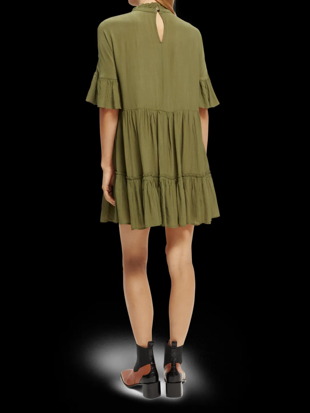 Ruffle-Sleeved Tiered Mini Dress
