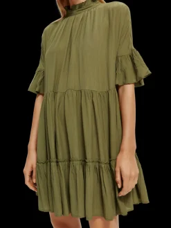 Ruffle-Sleeved Tiered Mini Dress
