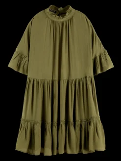 Ruffle-Sleeved Tiered Mini Dress