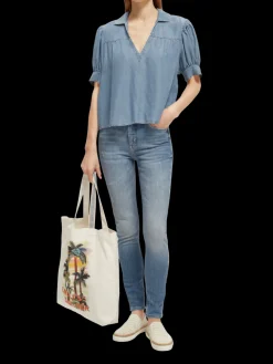 Short-Sleeved V-Neck Blouse