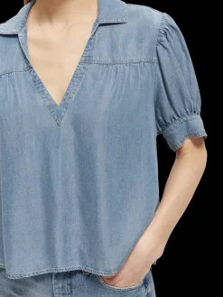 Short-Sleeved V-Neck Blouse