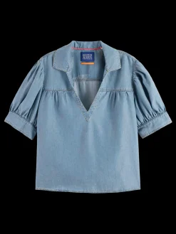 Short-Sleeved V-Neck Blouse