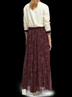 Tiered Printed Chiffon Maxi Skirt