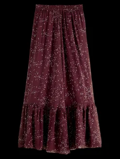 Tiered Printed Chiffon Maxi Skirt