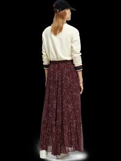 Tiered Printed Chiffon Maxi Skirt