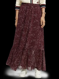 Tiered Printed Chiffon Maxi Skirt