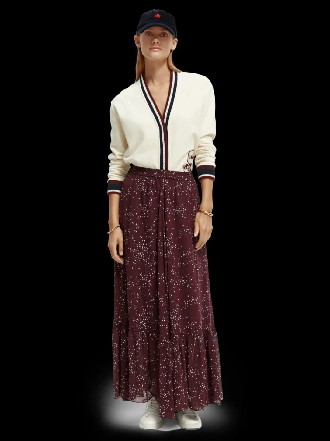 Tiered Printed Chiffon Maxi Skirt