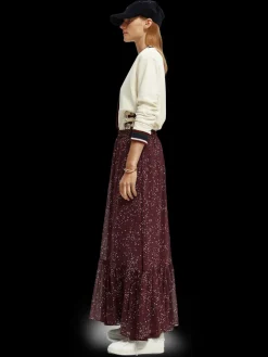 Tiered Printed Chiffon Maxi Skirt