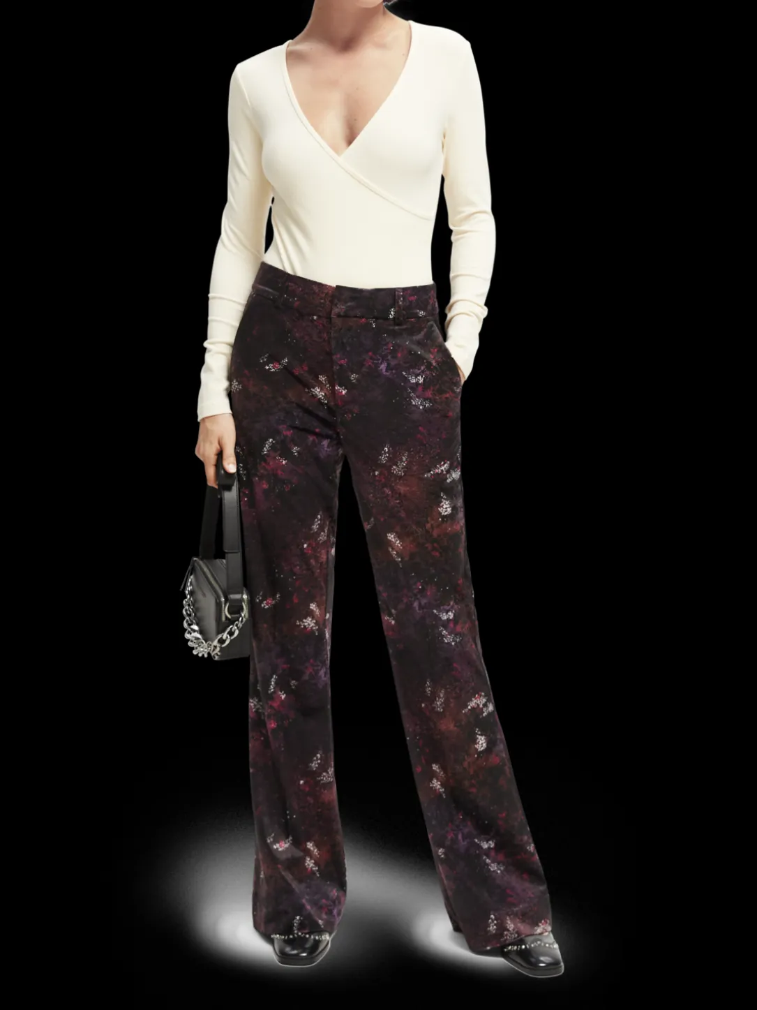 Velvet High-Rise Flared Trousers