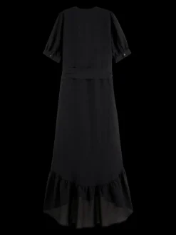 V-Neck Elbow-Sleeved Midi Dress