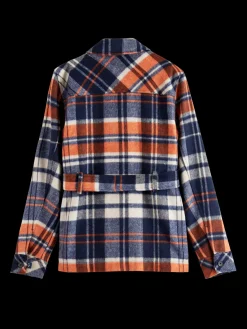 Wool Blend Checked Belted Overshirt